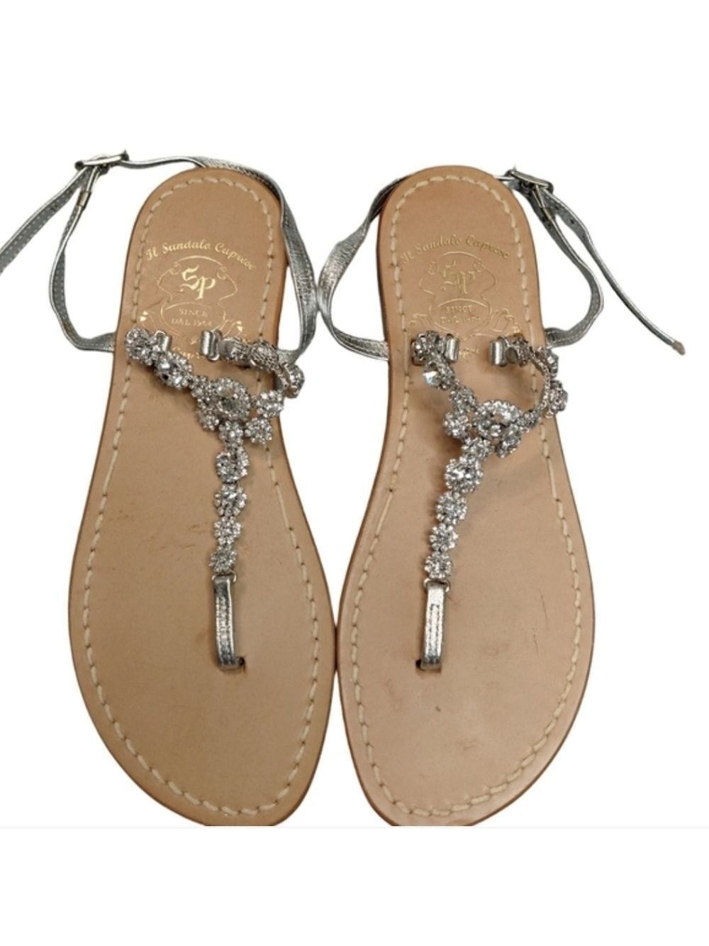 II Sandalo Caprese Crystal Luxury Silver Leather Sandals 36 US 6 Wedding Resort - Picture 2 of 5